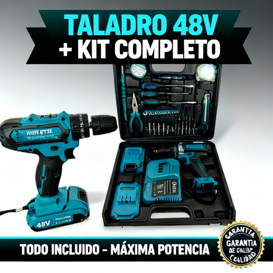 DrillMaster Pro™ - Kit Profesional de Taladro Inalámbrico 48V + 2 Baterías 5Ah + 30 Accesorios