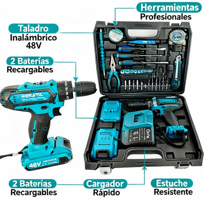 DrillMaster Pro™ - Kit Profesional de Taladro Inalámbrico 48V + 2 Baterías 5Ah + 30 Accesorios