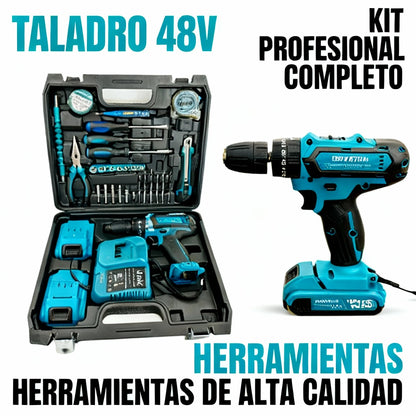 DrillMaster Pro™ - Kit Profesional de Taladro Inalámbrico 48V + 2 Baterías 5Ah + 30 Accesorios